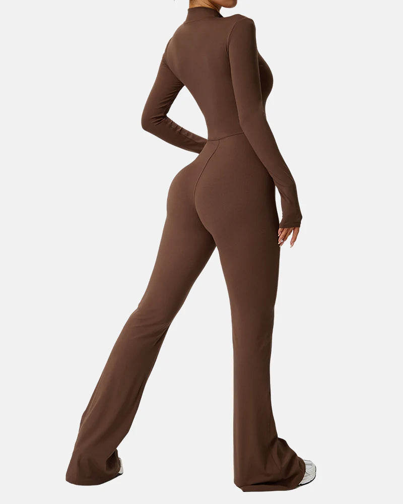 Long Sleeve Zipper Flared Jumpsuit