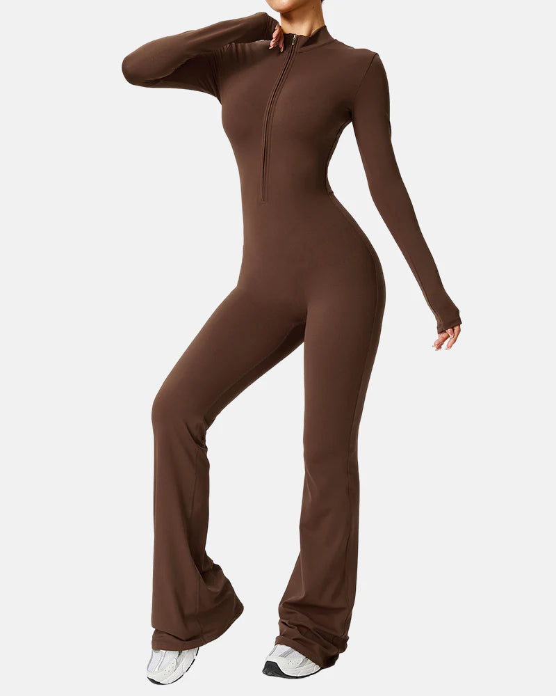 Long Sleeve Zipper Flared Jumpsuit