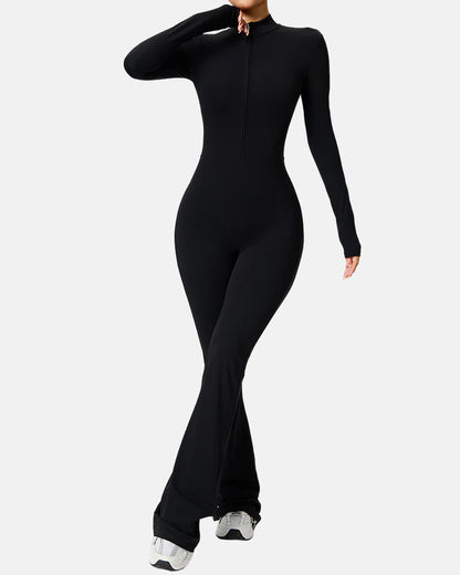 Long Sleeve Zipper Flared Jumpsuit