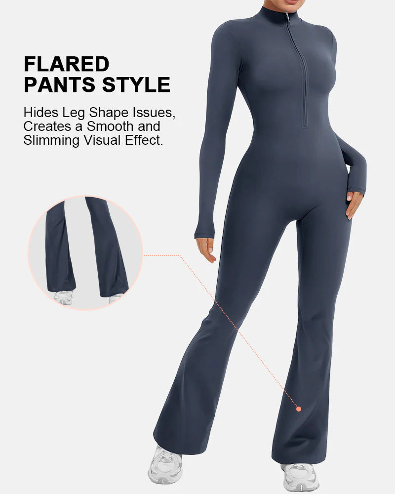 Long Sleeve Zipper Flared Jumpsuit