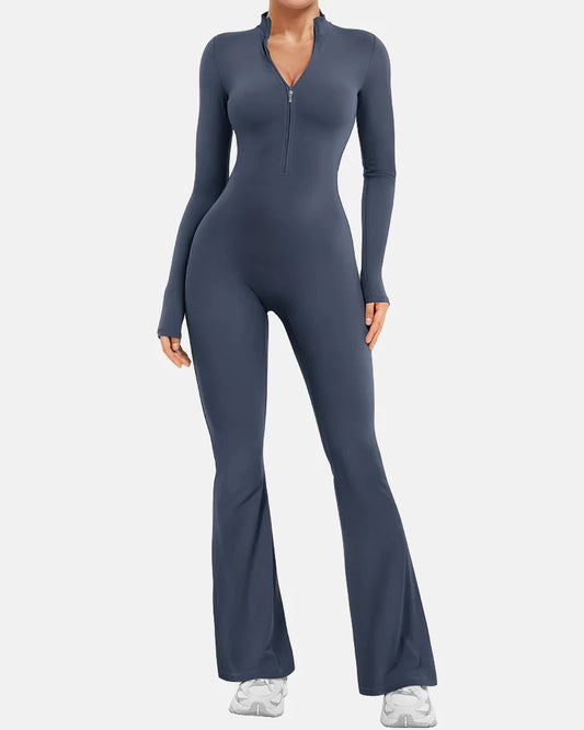 Long Sleeve Zipper Flared Jumpsuit