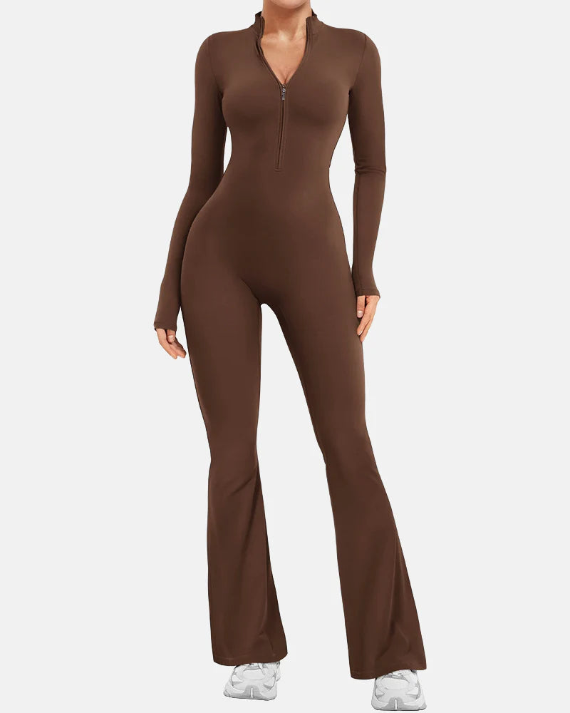 Long Sleeve Zipper Flared Jumpsuit